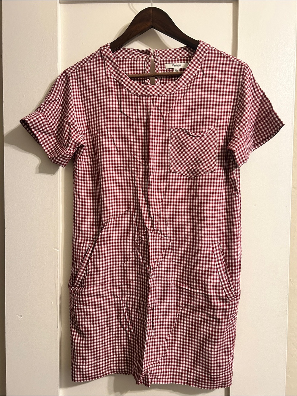 Madewell Red and White Gingham Short Sleeve Shift Dress
